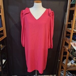 CeCe Vibrant Pink V-Neck Dress Large